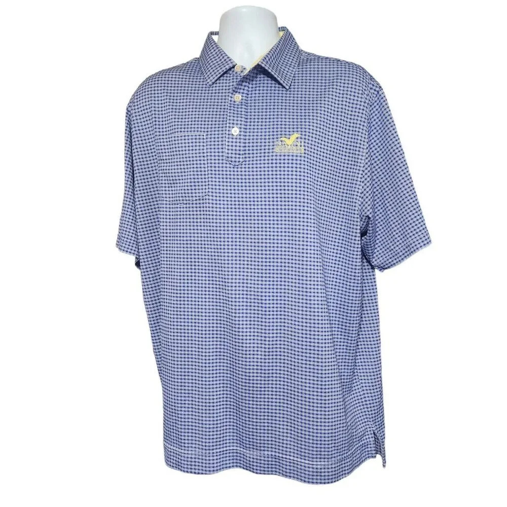 FootJoy Mens XL Blue Gingham Short Sleeve Golf Polo‎ Shirt Chest Pocket